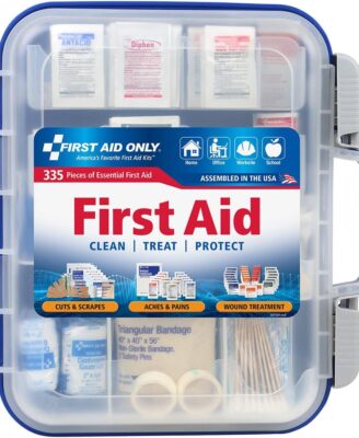 First Aid Only 91247 OSHA-Compliant First Aid Kit, All-Purpose 100-Person Emergency First Aid Kit for Business, Worksite, Home, and Car, 335 Pieces, Multicolored