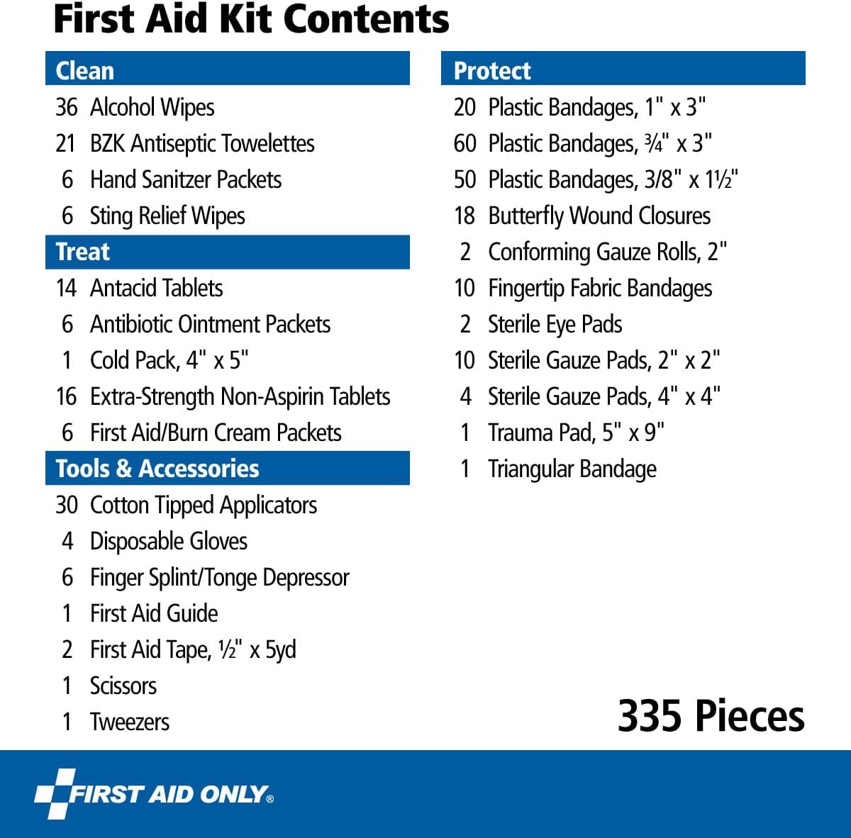 First Aid Only 91247 OSHA-Compliant First Aid Kit, All-Purpose 100-Person Emergency First Aid Kit for Business, Worksite, Home, and Car, 335 Pieces, Multicolored - Image 3