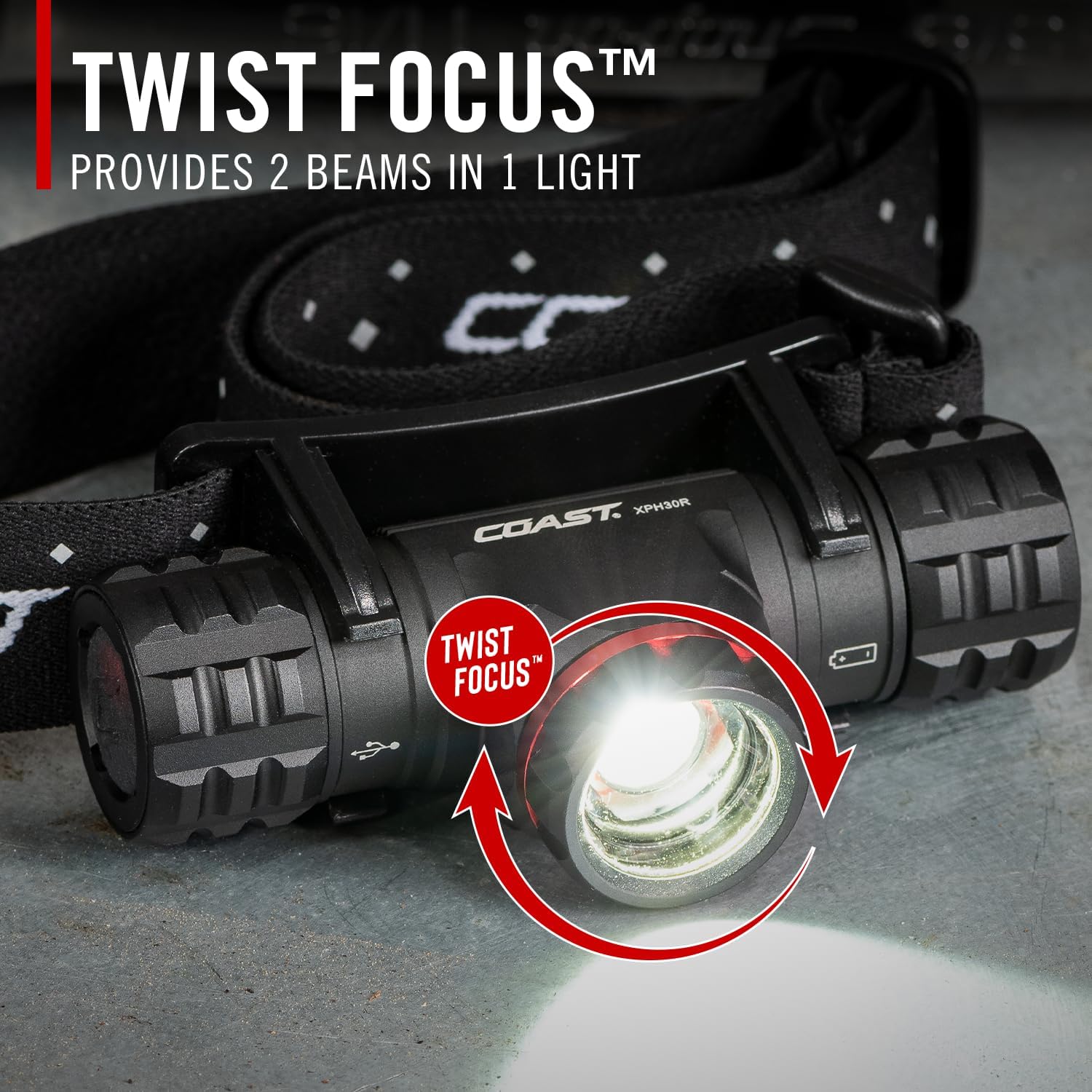 Coast XPH30R 1200 Lumen USB-C Rechargeable Dual Power Headlamp with Twist Focus Beam and Magnetic Base, 4.37 oz. - Black - Image 7